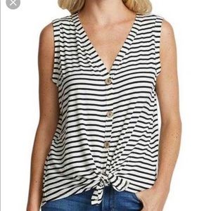 Black and white stripe v neck button top